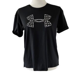 Under Armour Womans Heatgear Workout Top Black Rolled Sleeves SZ S